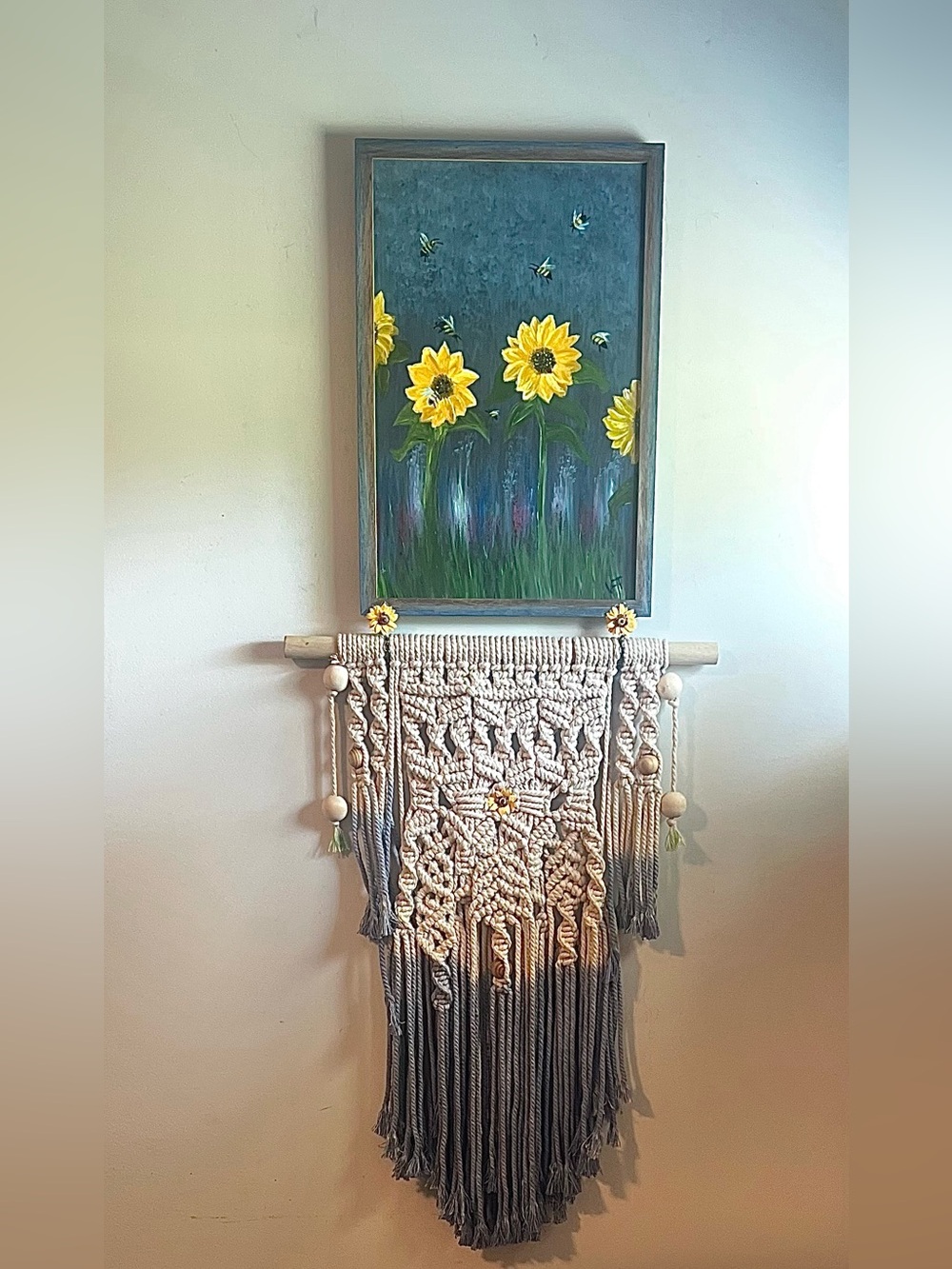 Sunflower & Bee Framed Wall Art in Yellow and Green “BEE PROUD”